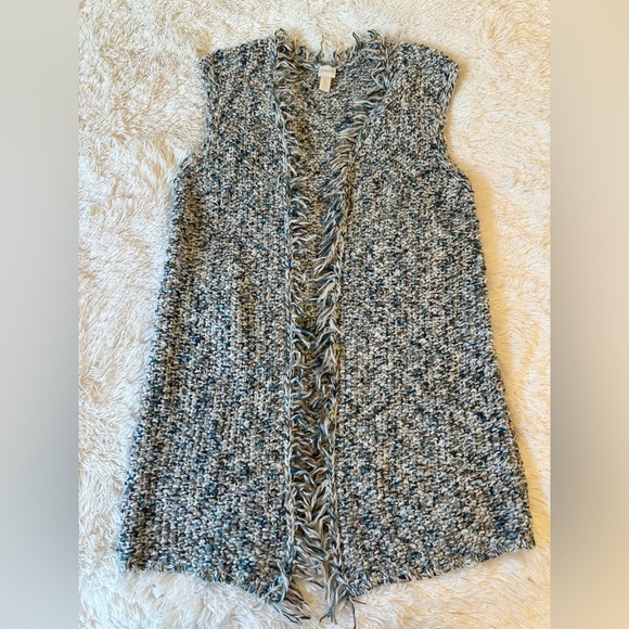 Chico's Sweaters - Chico’s Sleeveless Open Front Marled Knit Long Cardigan Vest Blue Brown 2 Large